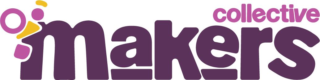 Makers Collective Logo, The word Makers is in a deep purple colour with the word collective nested above the "e" "r" and "s"